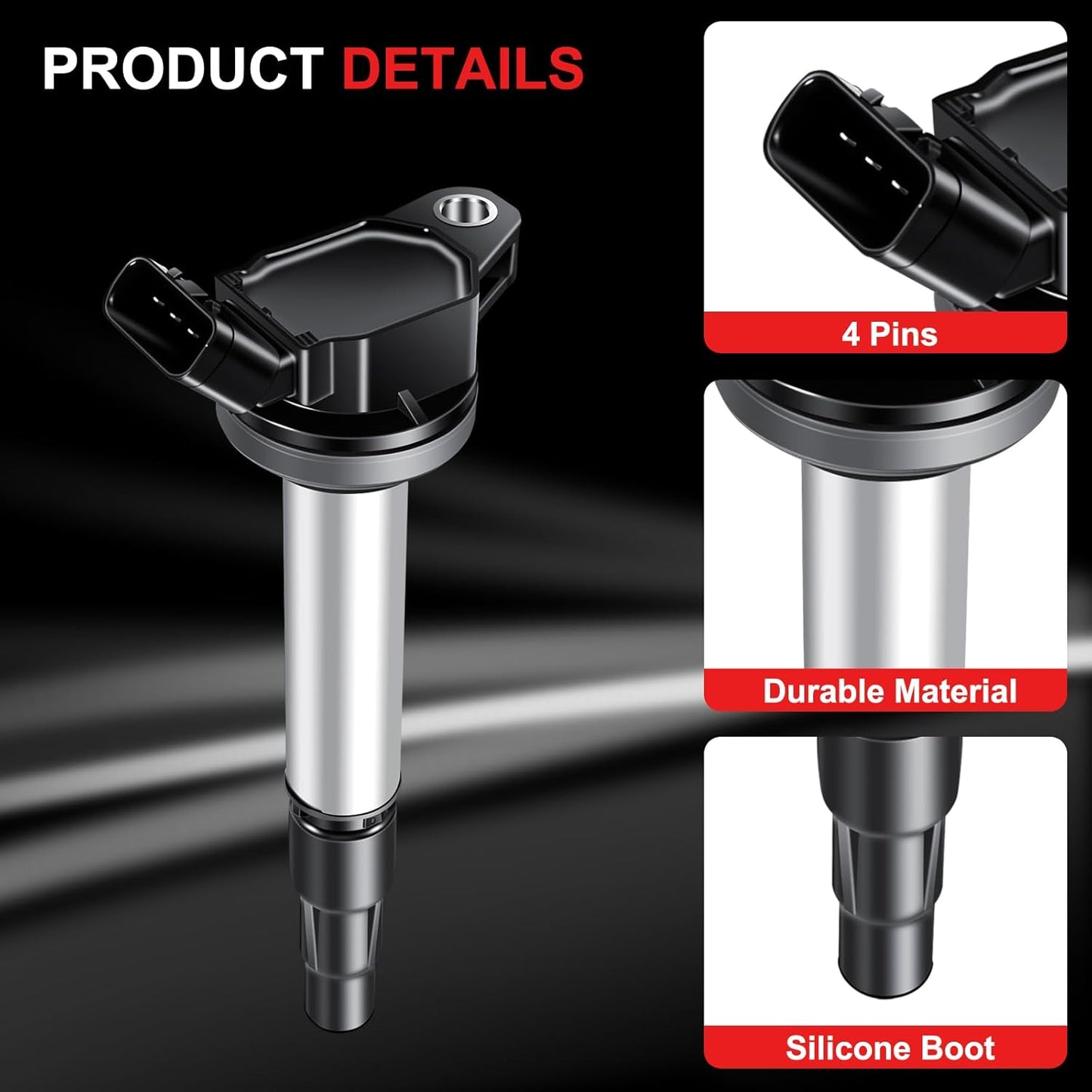 Set of 4 Ignition Coil Pack UF596 Compatible with Toyota Corolla Matrix 1.8L 2009-2017, Compatible with Scion iM 2016, xD 2008-2014 L4 1.8L