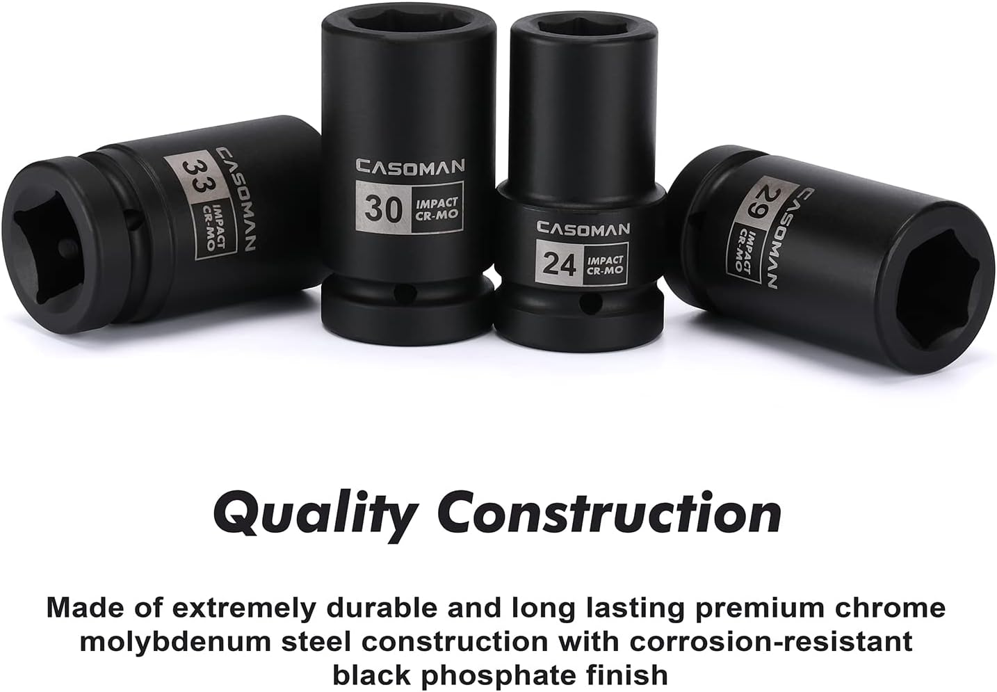 CASOMAN 10PCS 1-Inch Drive Deep Impact Socket Set, Metric, CR-MO, 21,22,24,27,29,30,32,33,38,41mm, Deep Spindle Axle Nut Impact Socket Set