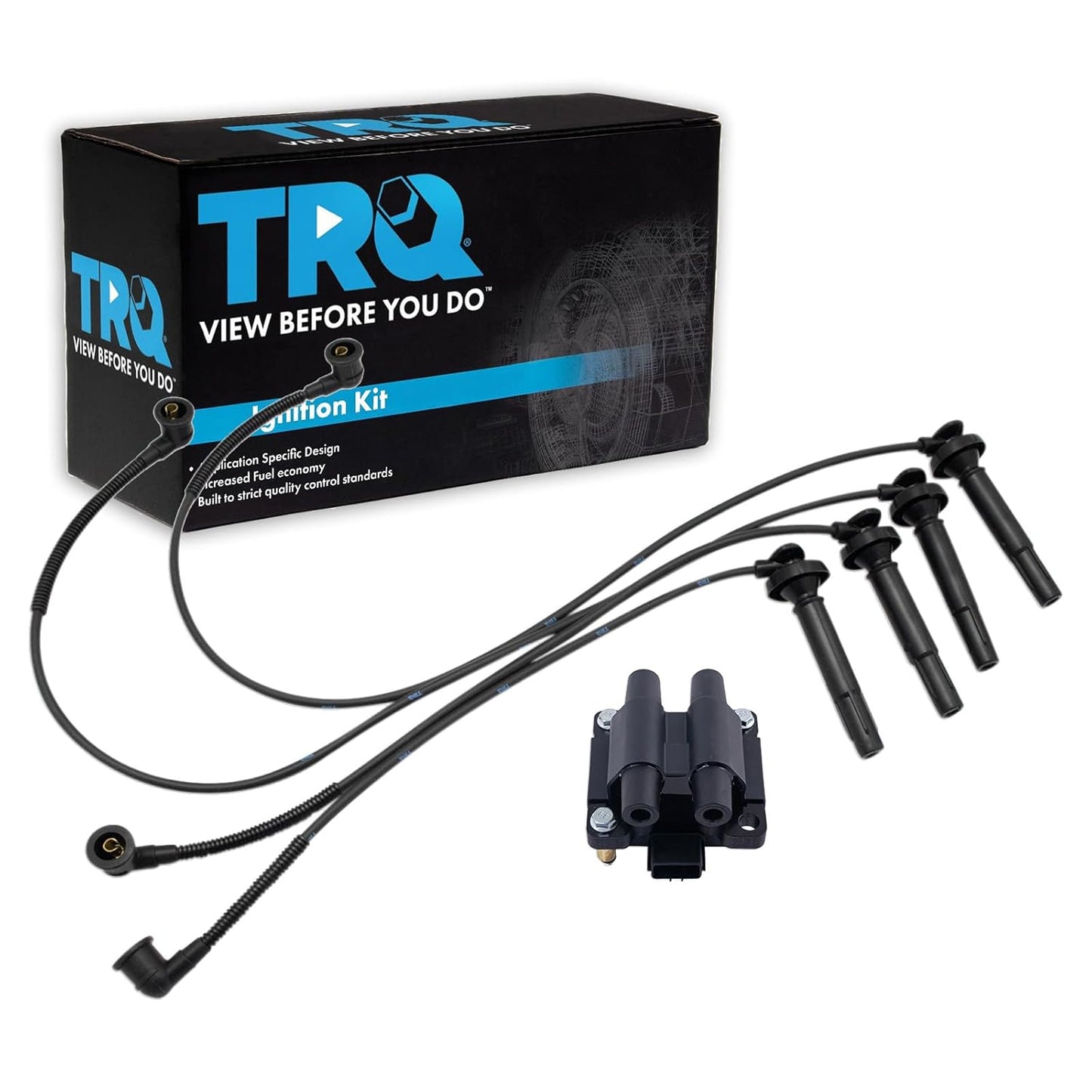 TRQ Ignition Kit Ignition Coil Spark Plugs Wire Set Compatible with 2003-2004 Ford Focus