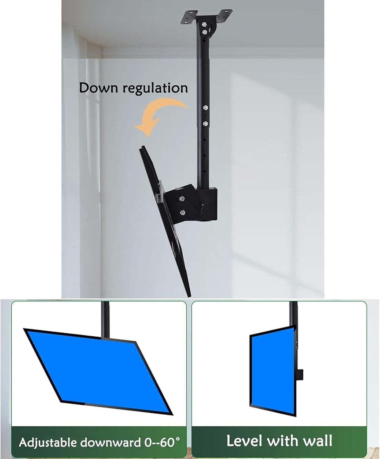 Ceiling TV Mount - 360° Rotation Tilt TV Bracket, Adjustable Tv Wall Mount, Support Adapts to Most LCD Monitors from 32 to 55 Inches, with Loading 110 Lbs