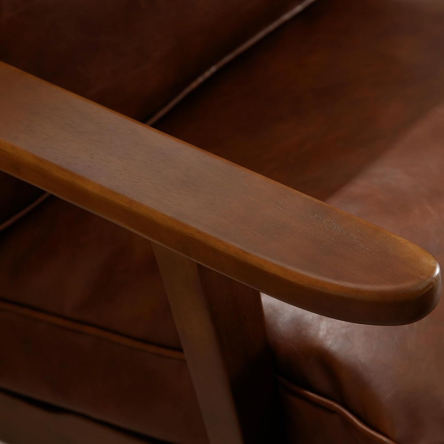 Comfy Accent Chair with Ottoman, PU Faux Leather Living Room Reading Chair Armchair, Upholstered Side Chair Mid Century Modern Sofa Lounge Chair for Bedroom/Guest Room, Brown