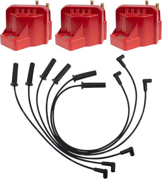 TRQ Ignition Kit Ignition Coil Spark Plugs Wire Set Compatible with 94-99 Buick Chevrolet Oldsmobile Pontiac