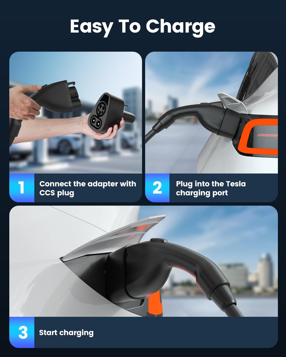 CCS1 to Tesla Charger Adapter, 250kW Supercharger CCS Adaptor, Fit for Model Y/3/S/X, Charge at Level 3 DC Fast Charging Stations (Not for Level1 Level2 EV Charger), NACS Adapter