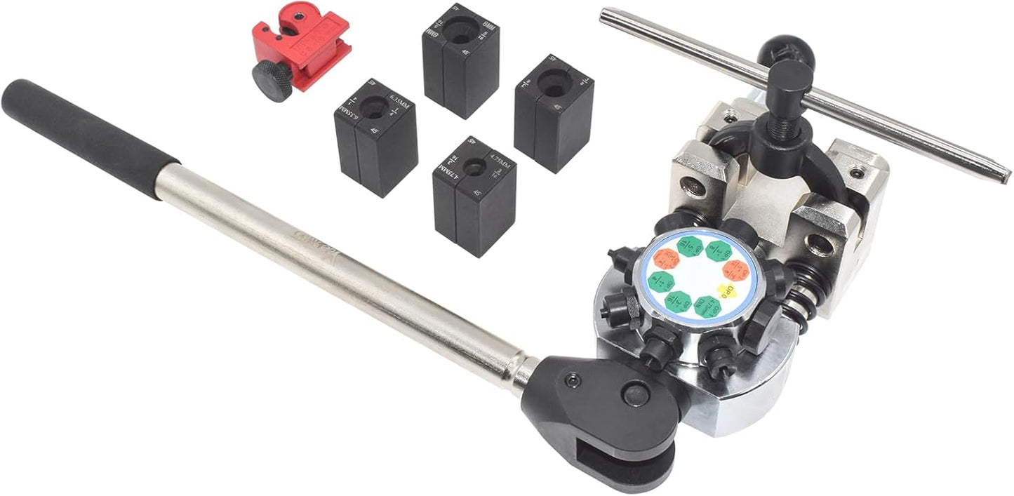 Brake Line Flaring Tool Kit, 45 Degree Single, Double and Bubble Flares, Brake Line and Tubing Flaring Tool for 3/16", 1/4", 5/16", 3/8" and 4.75mm Diameter Lines, Brake Flaring Tools
