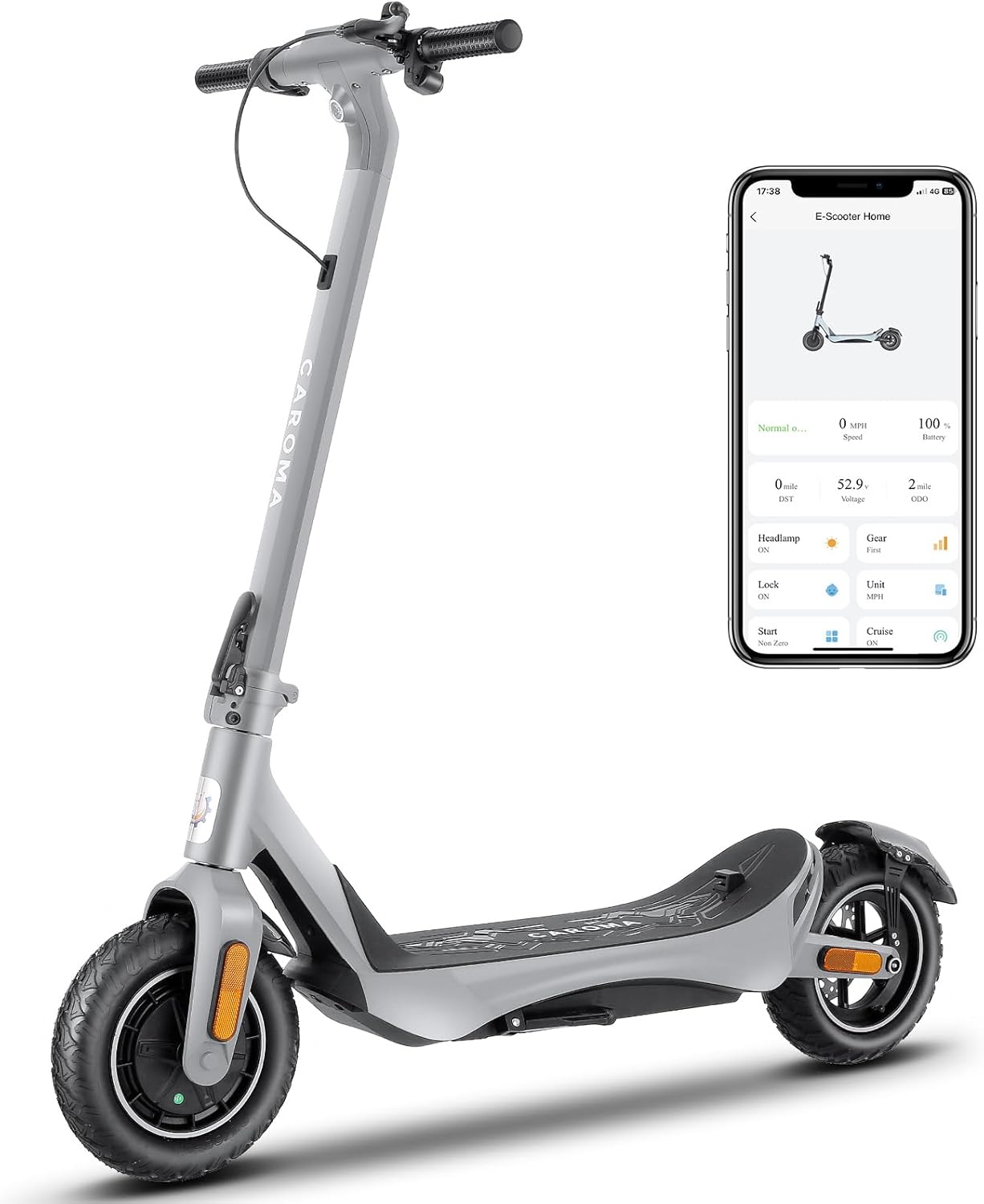 Caroma Electric Scooter Adults, 850W Motor, Max 36 Mph & 30-37 Miles Long Range, 10 Inch Run-Flat Tires, Folding E-Scooter with Dual Motor and Dual Brakes, Smart Control