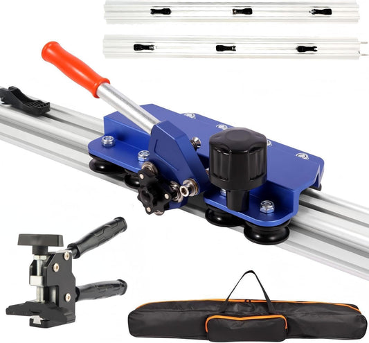71" Professional Large Format Manual Tile Cutter with Built-in Suction Cups & Tile Pliers, 3 Push Knives – Cuts Porcelain, Ceramic & Stone Tiles up to 4.7" Thick (Blue）