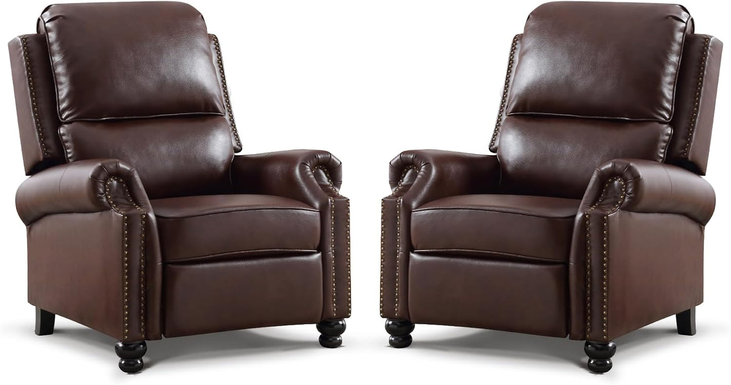 Bonzy Home Pushback Recliner Chair Set of 2, Push Back Reclining Chair with Padded Seat, Comfy Fabric Recliner for Living Room Bedroom Home Theater, Navy Blue