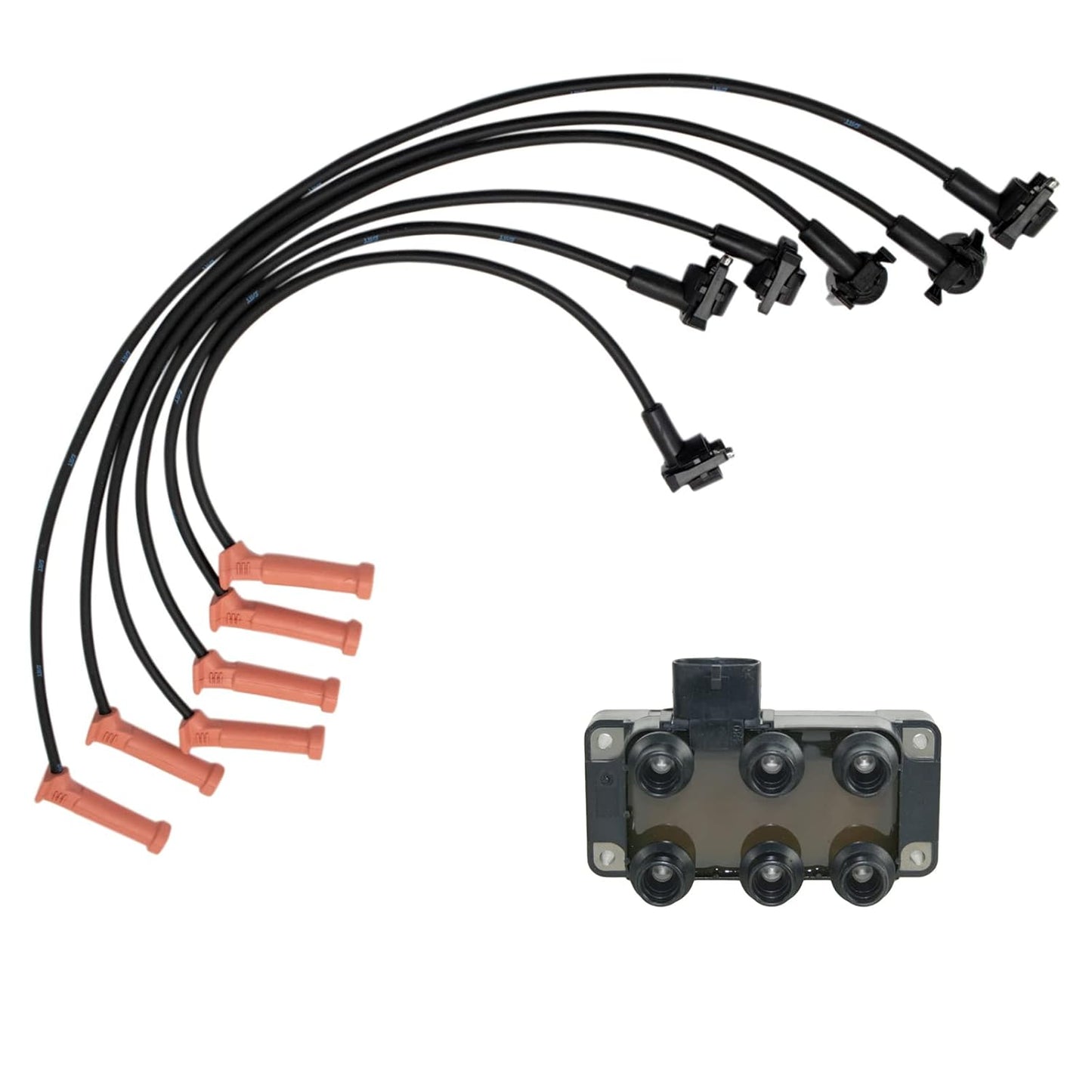 TRQ Ignition Kit Ignition Coil Spark Plugs Wire Set Compatible with 2003-2004 Ford Focus