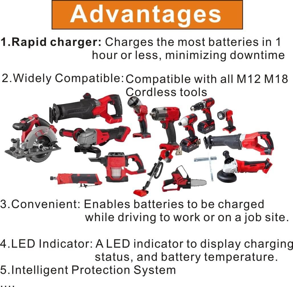 Compatible with Milwaukee 48-59-1810 Vehicle/Car Charger for M12/12V 18V/M18 Battery Charger for 48-11-2401, 48-11-2402, C12 B, C12 BX, M12, M14,M18, M18B, M18B4, M18BX