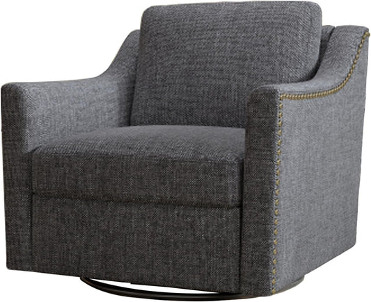 360 Degree Swivel Armchair Brass Nail Decorative Armchair Living Room Chairs Bedroom Chairs Living Room Chairs Suitable for Indoor Homes (Cotton Linen-Foam,BlackGray)