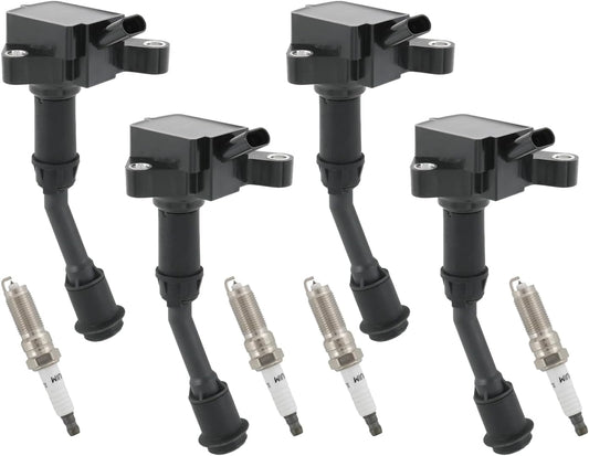 Set of 4 Ignition Coil Pack & Spark Plug Compatible with Ford Escape Fusion L4 1.5L Replace# UF735, DS7Z12029A, DS7Z12029B, C880, GN10645, DG554