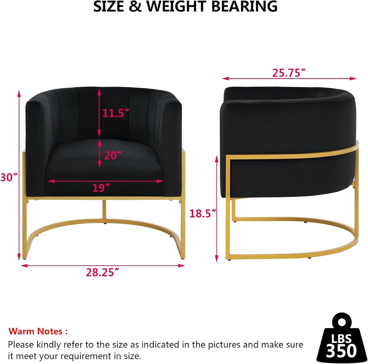 Setawix Velvet Accent Barrel Chairs Set of 2,Upholstered Arm Chairs for Living Room Bedroom,Channel Tufted Club Chair,Mid Century Modern Round Single Sofa Chair with Golden Metal Leg (Black 1 Pair)