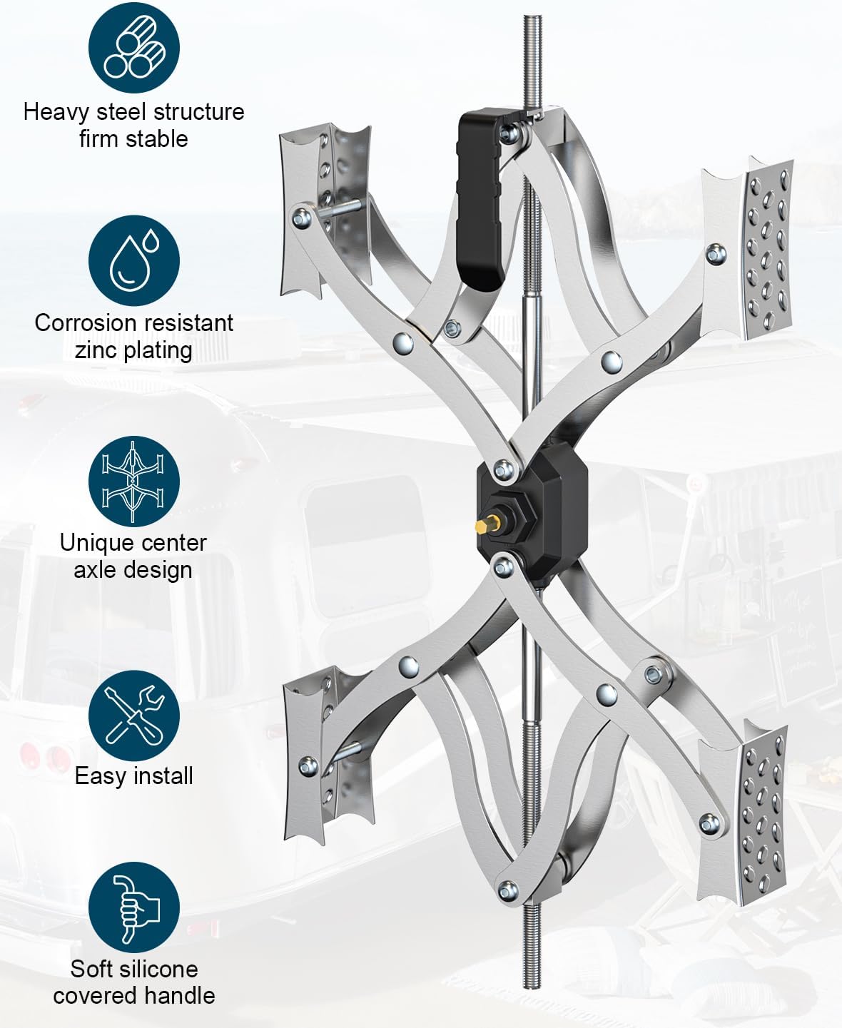 X Chocks XL [Extended Allow Drill Adjust], A Pair 4'' to 17'' Wheel Stabilizer for Travel Trailers, RV Tire Stabilizers Locked Chocks for Campers Travel Trailers Trucks, Wheel Scissor with Wrench