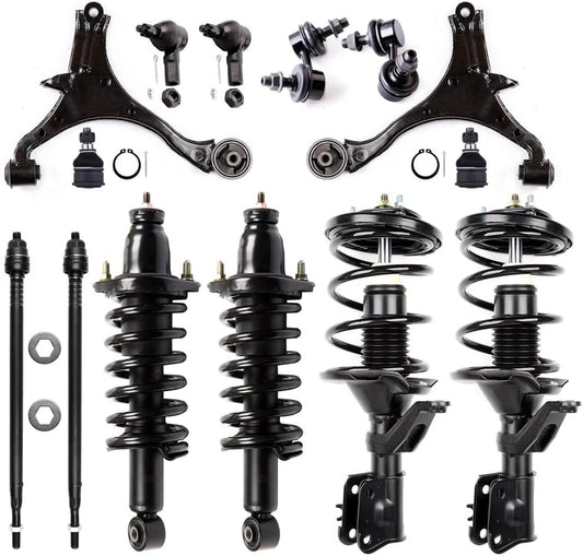 Struts Shock suspension kit for 2001 2002 for Honda Civic Front and Rear Complete Strut Spring Assembly Ball Joint Control Arm Tie Rod End Stabilizer Bar Link 14 Pcs, 171340L 171340R