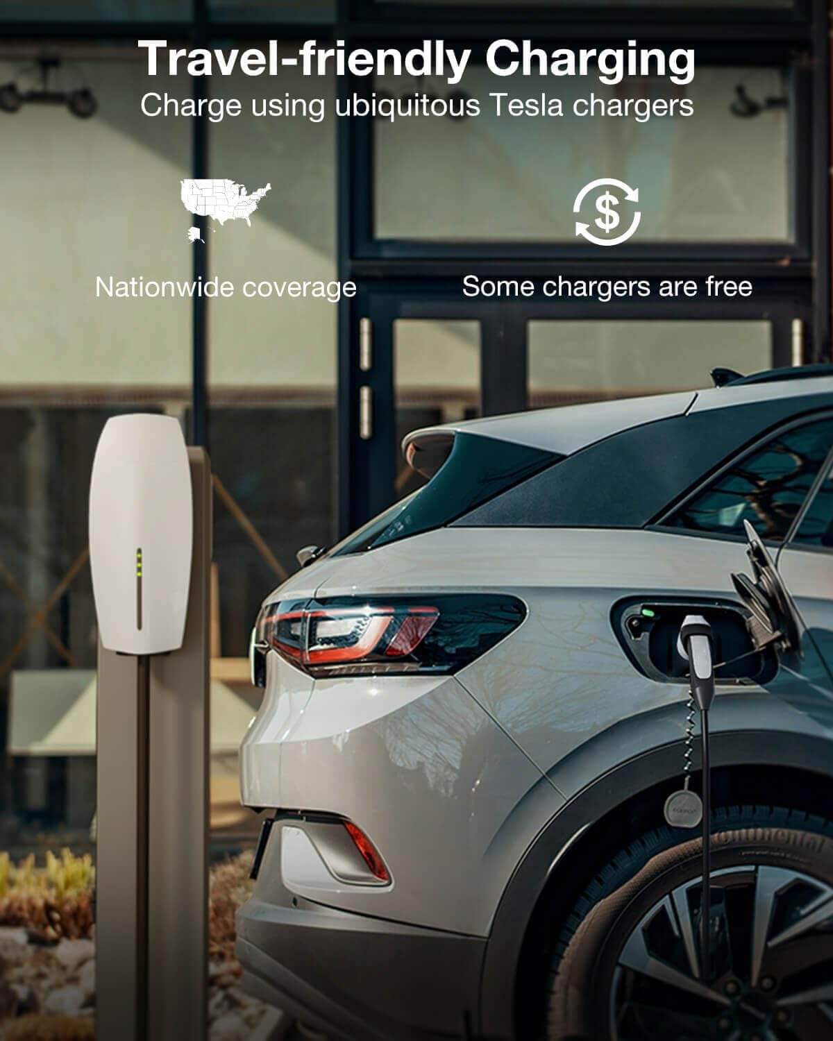 Wigoo Tesla to J1772 Charging Adapter [Fit for All J1772 EVs] Max 60A 250V, Adaptive Charging Power - Compatible with Tesla Gen 1 2 3 Wall/Destination/Mobile Chargers - Black White