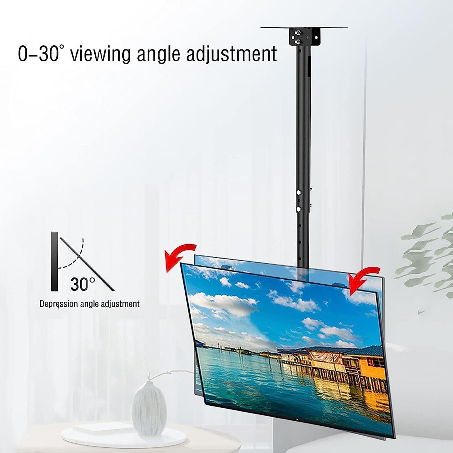 Ceiling TV Mount for 32 65 inch TVs Adjustable Tilt & 30° Swivel Versatile Wall & Ceiling Mount Bracket Multi Functional TV Support for Home & Office