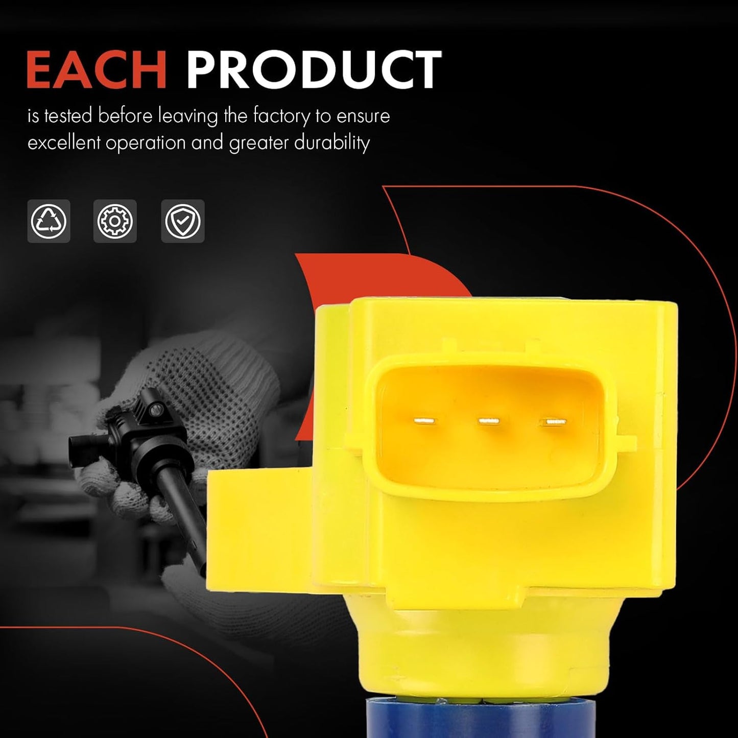 A-Premium (Yellow) Engine Ignition Coil Pack Compatible with Mazda 3 2006-2013, 3 Sport 2009-2010 2012-2013, 6 2006-2013, CX-7 2010-2012, MX-5 Miata 2006-2015, 2.0L 2.3L 2.5L, 4-PC Set