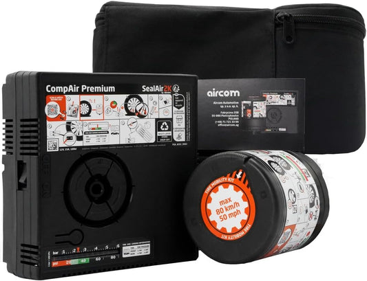 Automobile Tire Mobility Kit by Aircom, Emergency Tire Puncture Repair, 5903707591084, Direct OEM Replacement for Many luxury and Major Vehicle Manufacturers Tire puncture Kits.