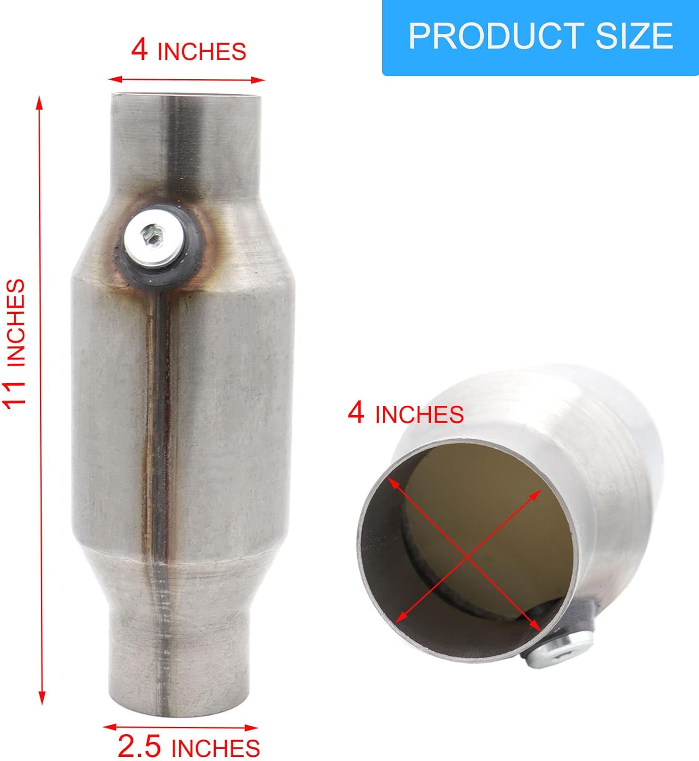 2.5 Inch Inlet Outlet Catalytic Converter Universal High Flow Front Catalytic Converter Direct Replacement with O2 Port (EPA Compliant), Stainless Steel, 2 Pcs