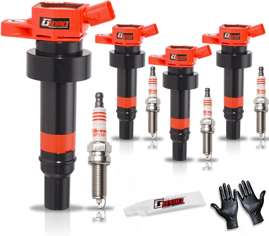 Set of 4 Upgraded Ignition Coil Pack and Iridium Spark Plug for 1.6L L4 2012-2020 Hyundai Accent,2012-2017 Hyundai V-eloster,2012-2020 Kia Rio,2012-2019 Kia Soul Replaces UF652 C1803