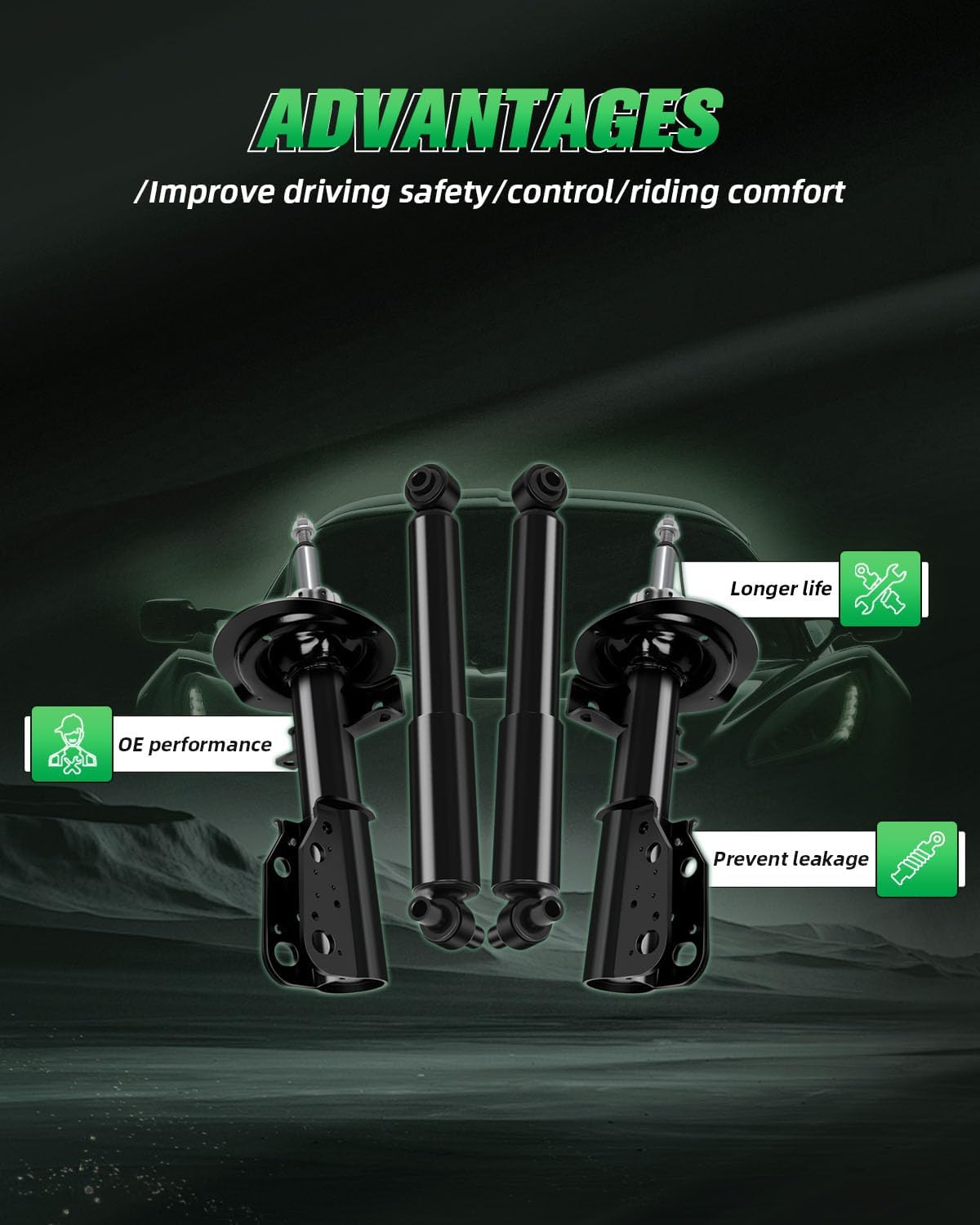 SCITOO Full Set Shocks for Enclave, Shocks Absorbers and Struts Fits 08 09 10 11 12 for Buick Enclave,09 10 11 12 for Chevy Traverse,07 08 09 10 11 for GMC Acadia,07 08 09 for Saturn Outlook