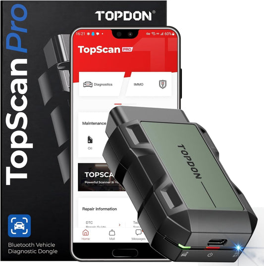 TOPDON TopScan Pro, Wireless OBD2 Scanner Bluetooth for iOS & Android, Diagnostic Scan Tool All System for Car, Bi-Directional Scanner, Code Reader with 13+ Hot Reset Service, FCA AutoAuth