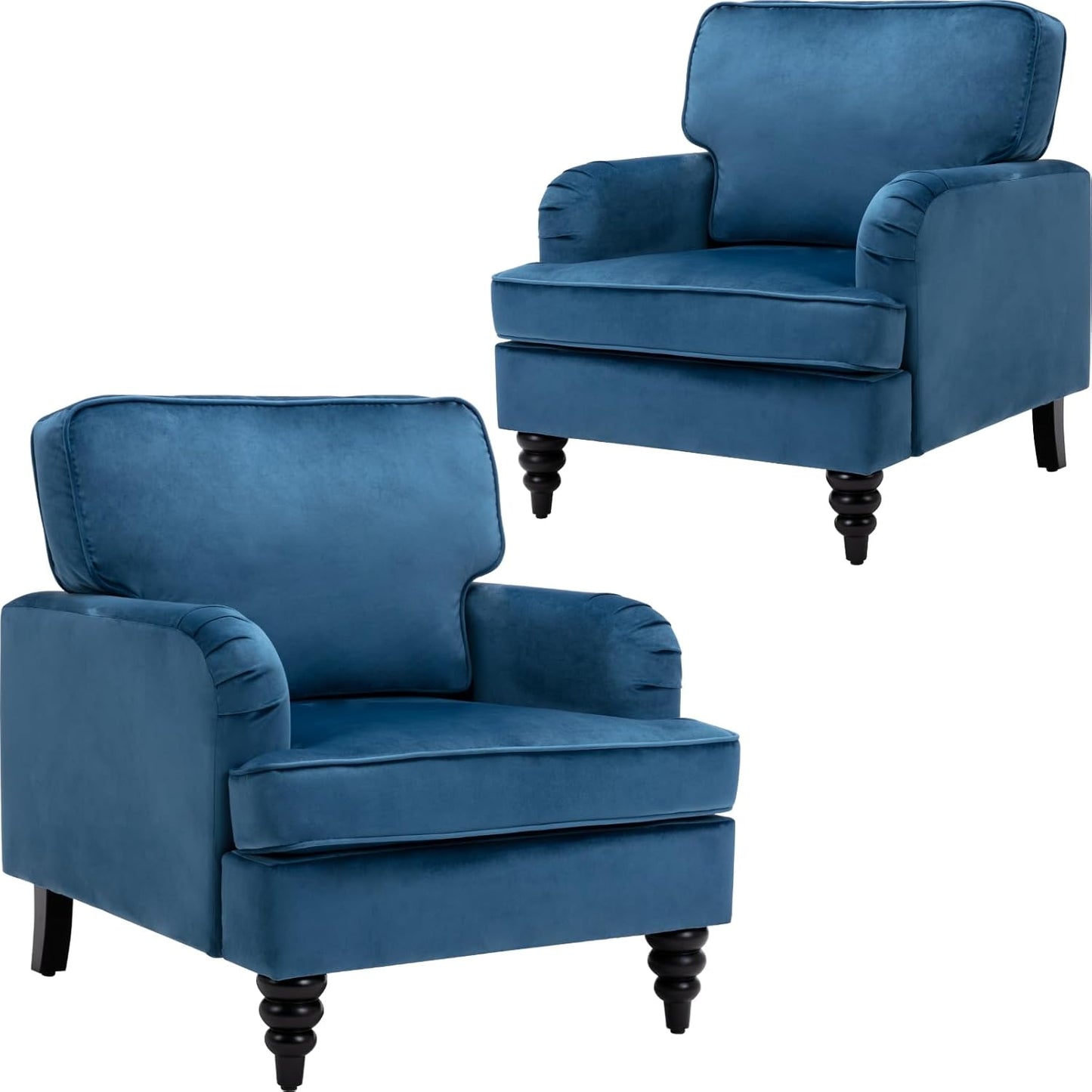 chairus Mid Century Modern Velvet Accent Chair Set of 2, Vintage Club Armchair with Firm Supportive Seat & Soft Backrest, Comfy Single Sofa Reading Chair for Living Room Bedroom Apartment, Blue