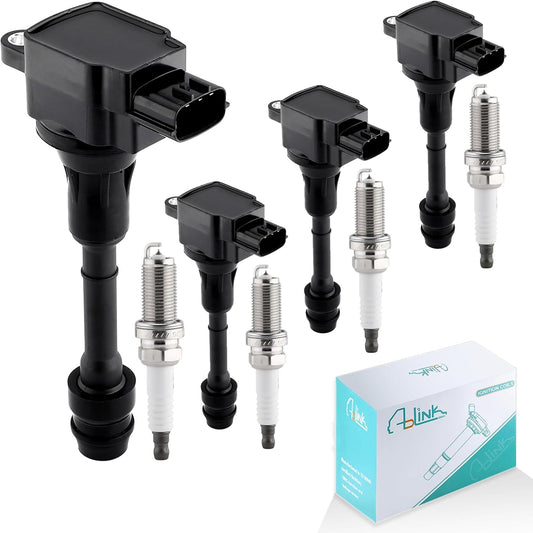 Set of 4 UF350 Ignition Coil Pack/4505 Spark Plugs(2.5L L4 Only) For Nissan Altima 2002 2003 2004 2005 2006,Sentra X-Trail 2002 2003 2004 2005 2006 2007 2008,X-Trail 2010 2011 2012 2013 224488H315