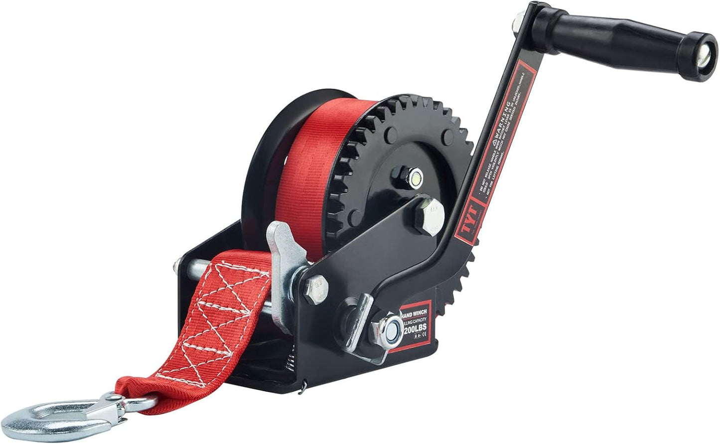TYT 3500LB Boat Trailer Strap Winch with 10M Red Strap, Sturdy Long-Lasting Gear Hand Crank Winch, Operated Two Way Ratchet Manual Winches for Towing Pulley Boat Trailer Truck RV Jet Ski Marine Winch