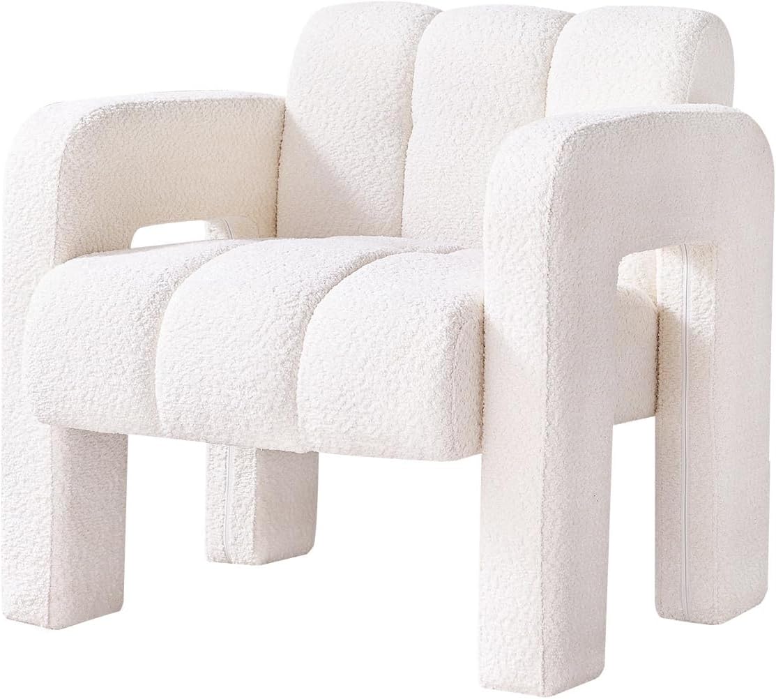 31" Boucle Accent Chair, Contemporary Designed Armchair,Upholstered Vanity Chair, Leisure Lounge Chair Reading Side Chairs for Living Room, Bedrooms, Office, Yellow