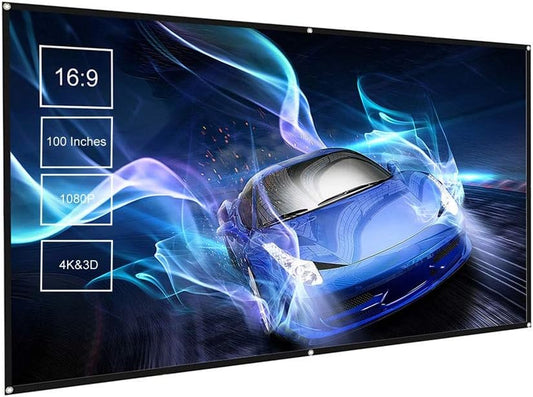 100" Projector Screen Widescreen 16:9 Portable Projection Screen Anti-Crease Foldable Projector Movies Screen for Home Office