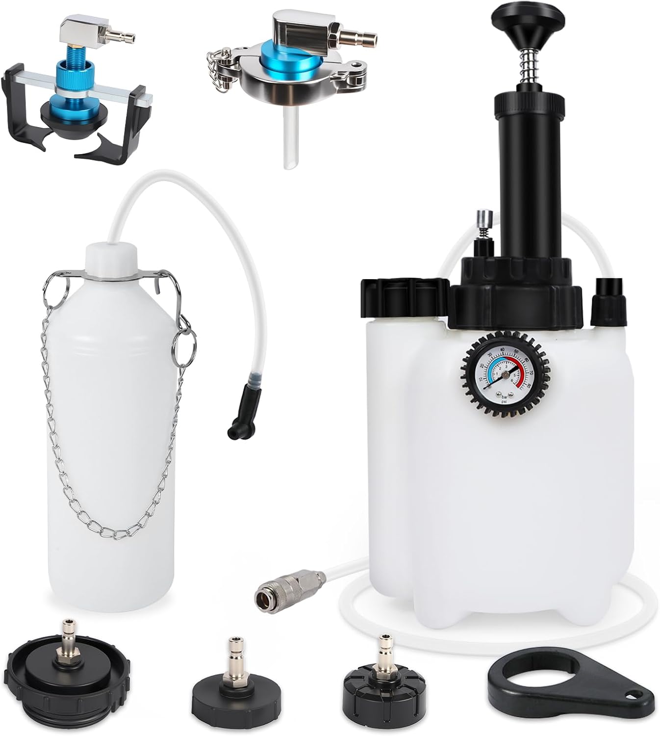 Brake Fluid Vacuum Pump Kit，3L Brake Bleed Kit Manual Brake Bleed Fluid Pump One Person Brake Bleed Vacuum Pump Kit with 1L Brake Fluid Bleed Bottle