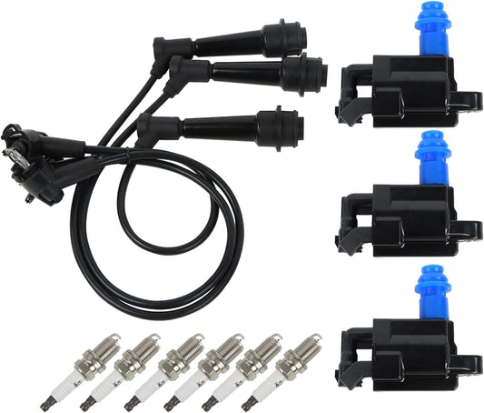 UF228 Ignition Coils & Iridium Spark Plugs & Spark Plug Wires Compatible with Lexus IS300 GS300 Toyota Supra L6 3.0 1998 2001 2002 2003 2004 2005