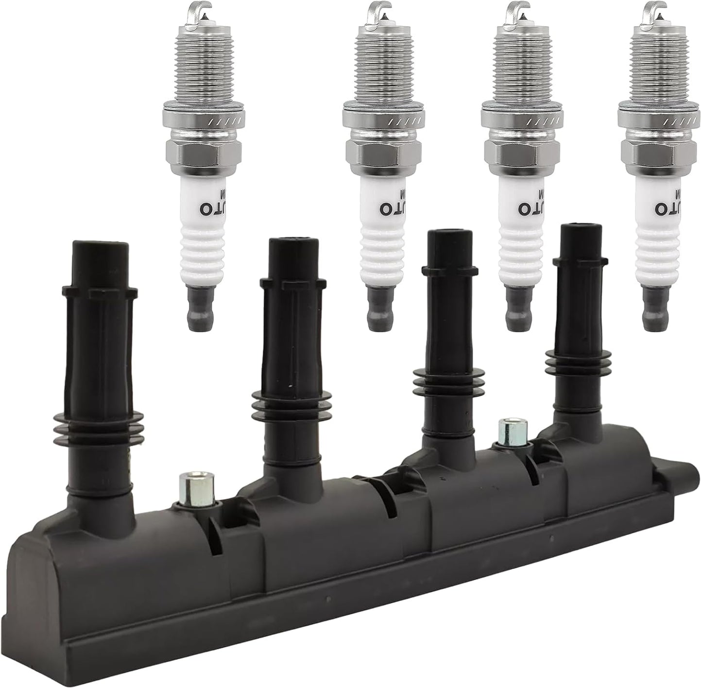 Set of 4 UF333 Ignition Coils and Spark Plugs Set Compatible with Toyota 2002-2008 Camry, 2001-2007 Highlander, 2001-2008 RAV4, SCION 2005-2010 TC Replace UF333 C1330 90919-02244