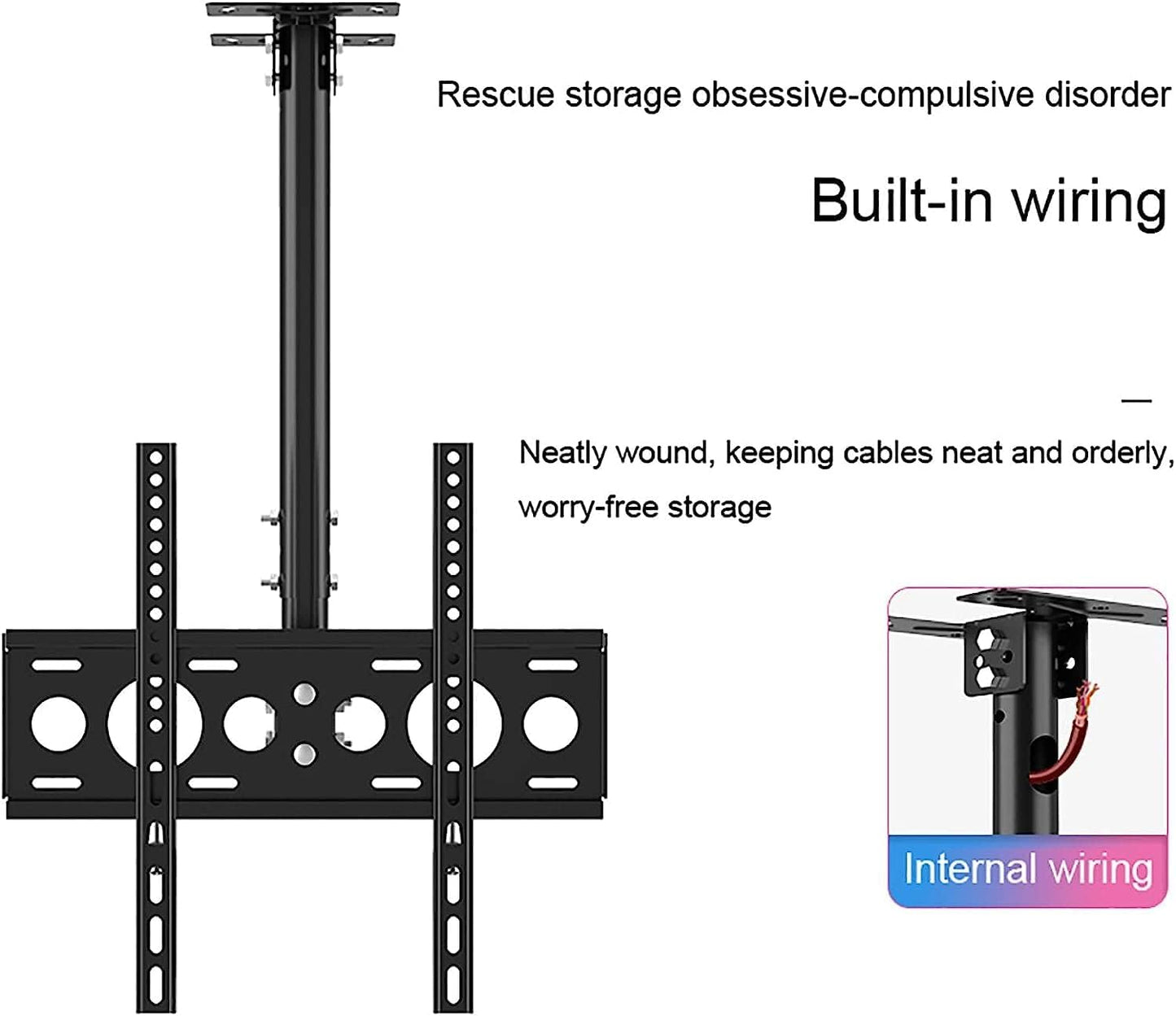 TV Stand TV, Ceiling TV Mount, Hanging TV Bracket with 41.3inch of Height Adjustment, Fits 26-60inch Low Profile, Fit Flat Ceiling TV Mount