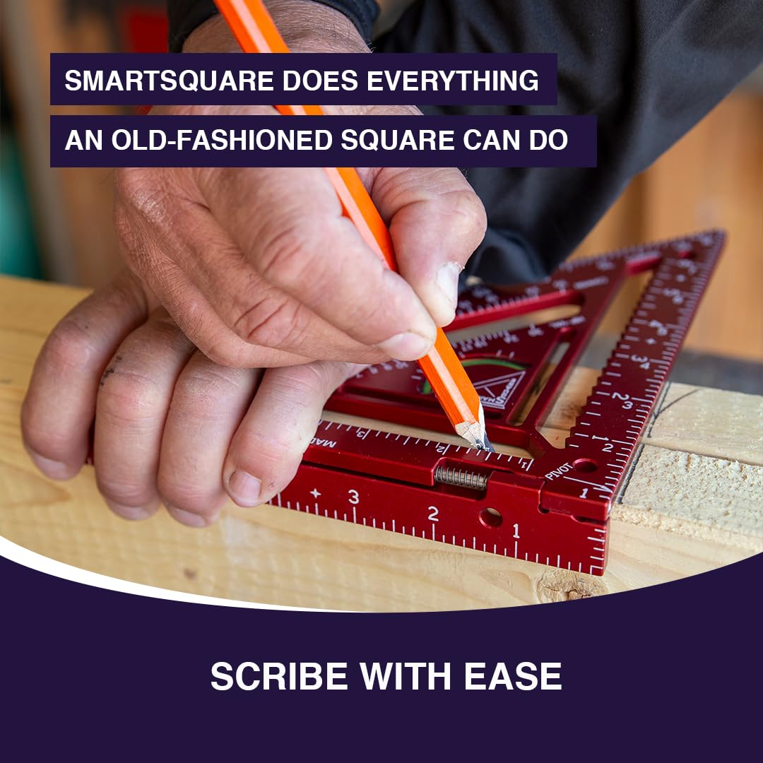 7.5" Advanced Carpenter Square w SmartBubble - Jig Block - Accurate Flatwork - Repetitive Markings (Fire)