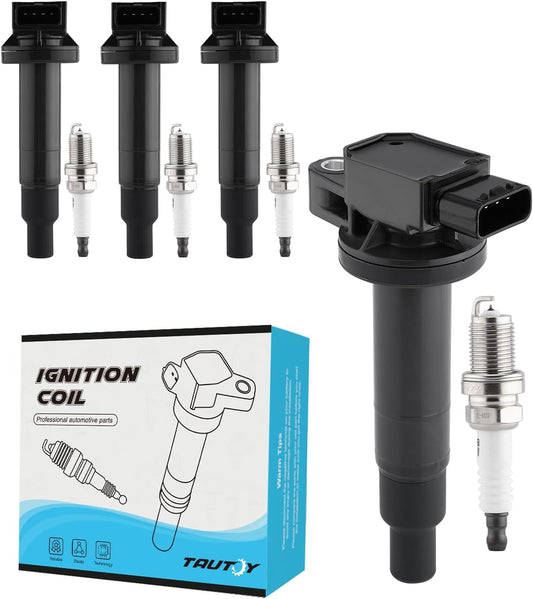 UF316 Ignition Coil Pack Spark Plug 4PCS (1.5L Only) For Toyota Echo 2000-2005,Prius 2001-2009,Prius C 2012-2014,Yaris 2006-2016,For Scion XA XB 2004-2006,Replace # 9091902240 C1304 UF316T 7090