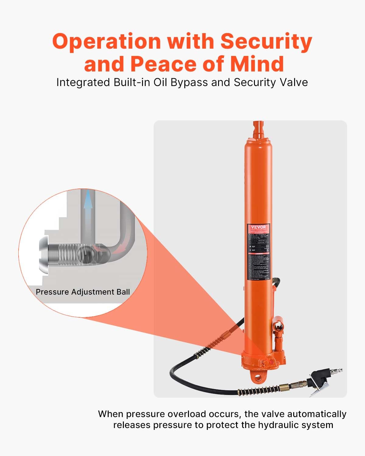 VEVOR 8-Ton Hydraulic Long Ram Jack, Engine Hoist Cylinder with Air Pump & Single Piston, Clevis Base Cylinder for Engine Lifts, Garage/Shop Cranes, Mechanical & Farm Applications