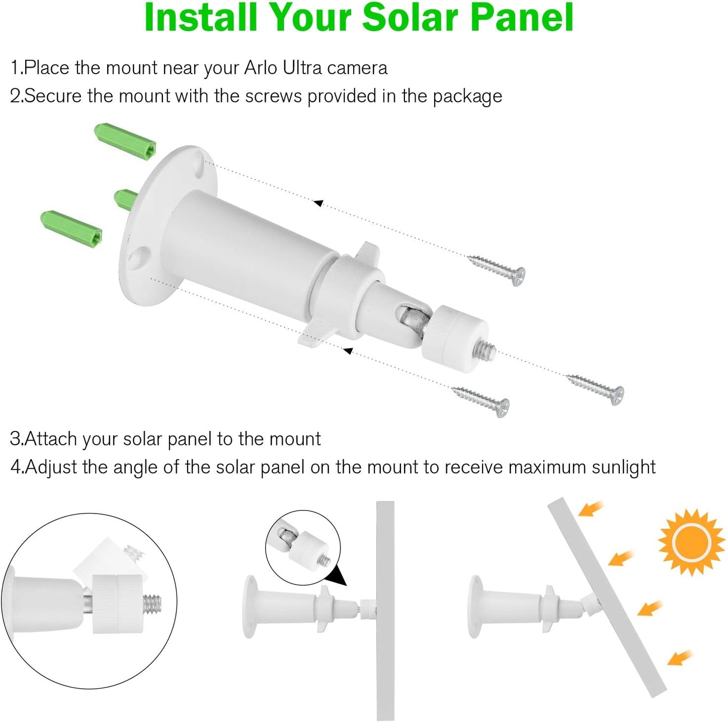 Uogw 3 Pack Solar Panel Charger Compatible with Arlo Pro 4/Arlo Pro 3/Arlo Pro 5S 2K/Arlo Ultra 2/Arlo Ultra/Go 2,with 11.5ft Waterproof Magnetic Charging Cable,Adjustable Mount(NOT for Arlo ES)
