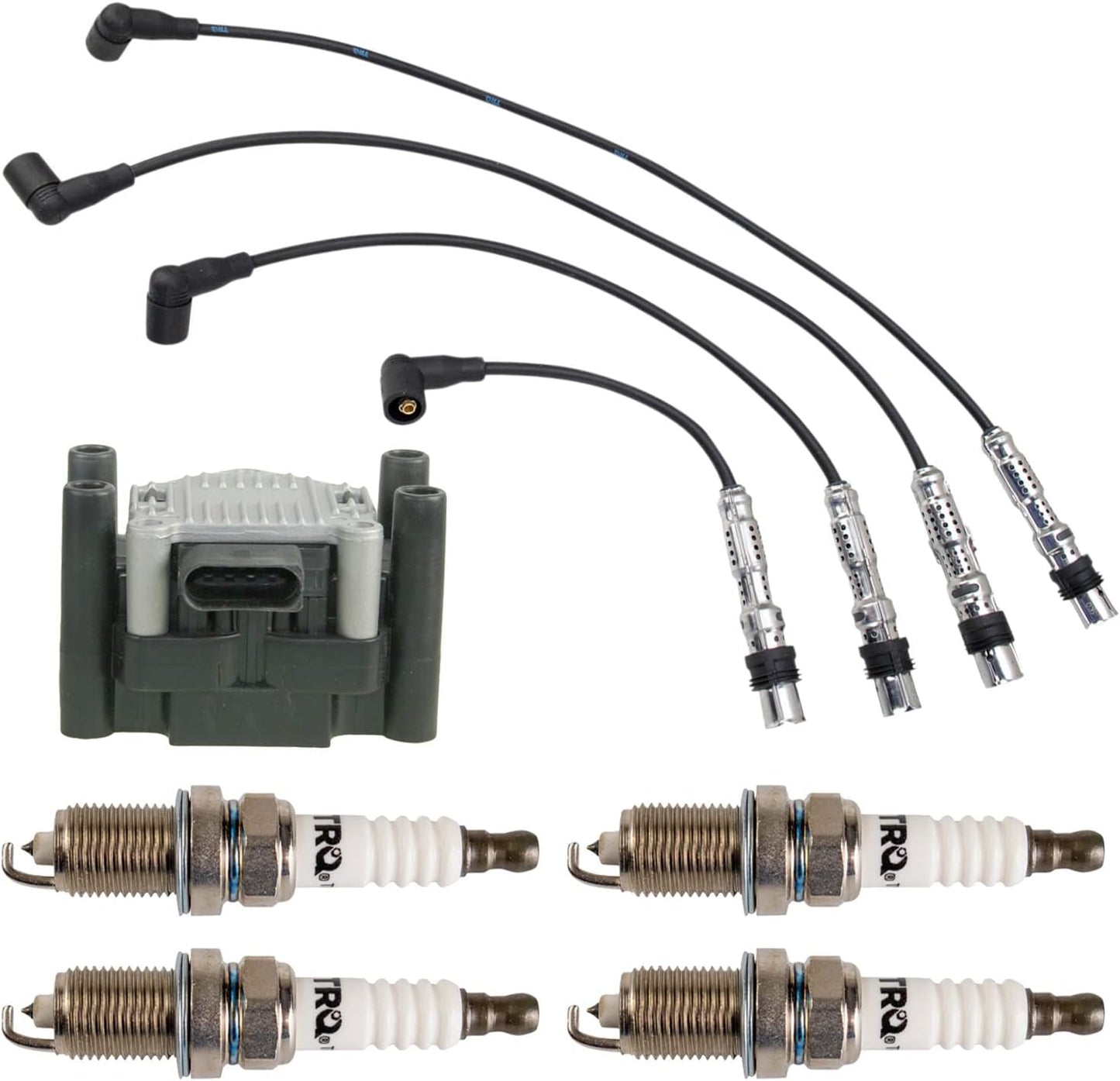 TRQ Ignition Kit Ignition Coil Spark Plugs Wire Set Compatible with 2011-2015 Volkswagen Jetta