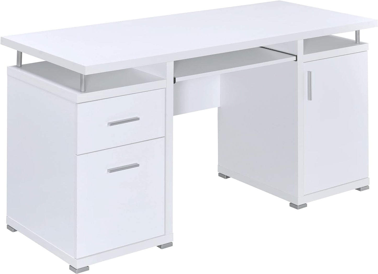 Coaster Home Furnishings Tracy Modern Contemporary 55-Inch 2-Drawer Home Office Computer Writing Desk Study Table with File Cabinet Storage Engineered Wood Eco-Friendly Laminate White 800108