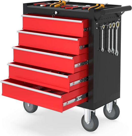 5 Drawers Rolling Tool Chest, Portable Storage Tool Box with Wheels, Rolling Tool Box with Lock for Warehouse, Garage, Repair Shop and Tool Room