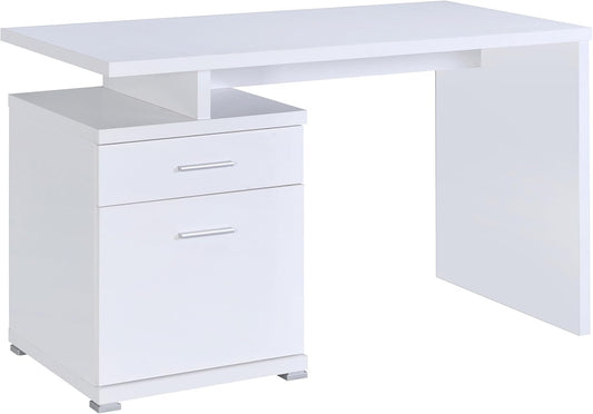 Coaster Home Furnishings - Irving - Engineered Wood - 2-Drawer Computer Desk with File Cabinet, Rectangular Desk with Smooth Top, and Plastic Glides - Home Office - 47-Inch - White - 800110