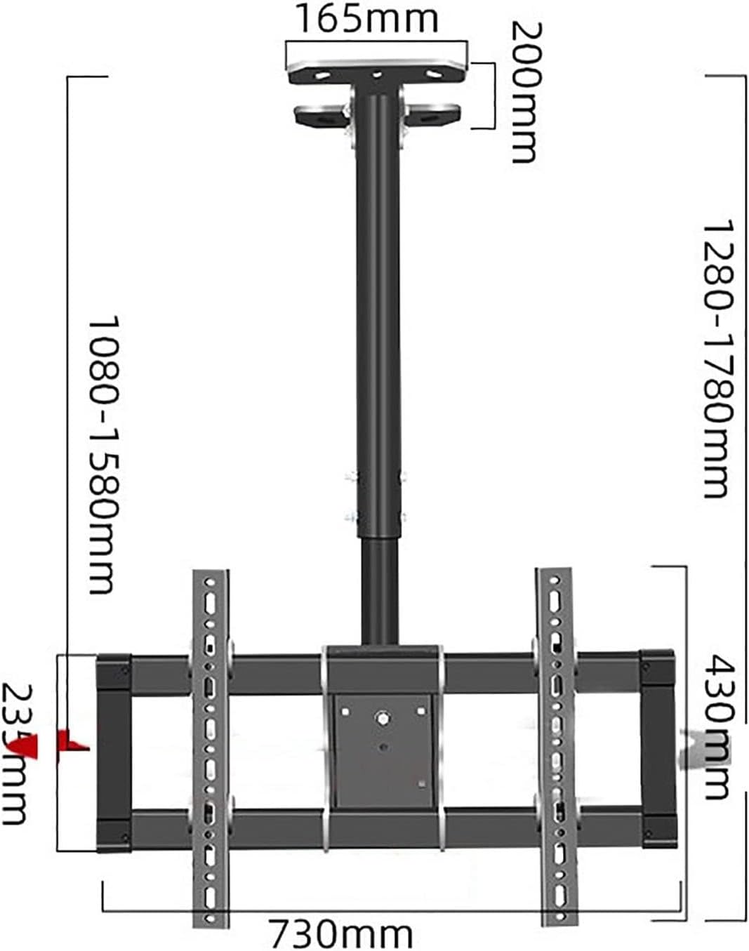Universal TV Stand Adjustable Ceiling TV Mount Bracket, Tilt Teles Ceiling TV Mount Bracket, Fits 37-85inch TVs, Max 600x400mm, with Loading 176 Lbs