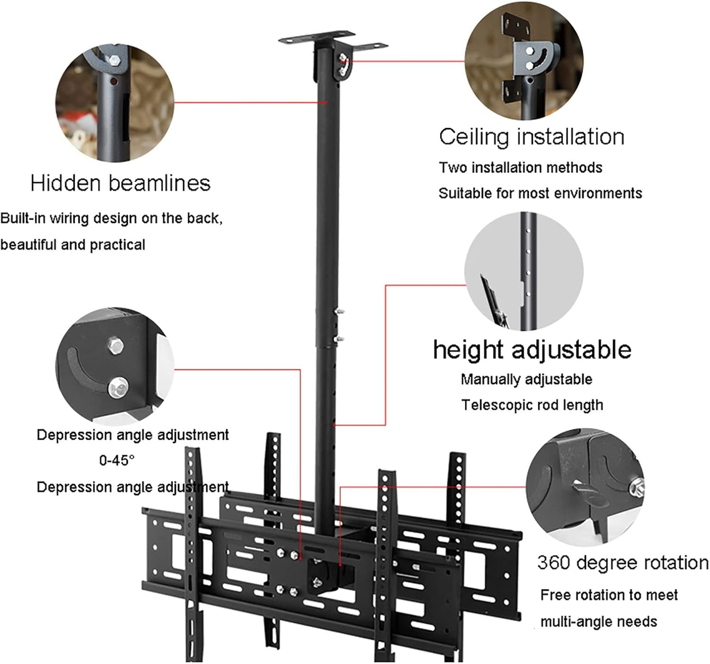 Table Top TV Stand,Double Sided Ceiling TV Mount Bracket, Telescoping Adjustable Height Pole, TV Wall Mount Bracket Fits 40-70 Inch Flat Sn TVs (to 12m)