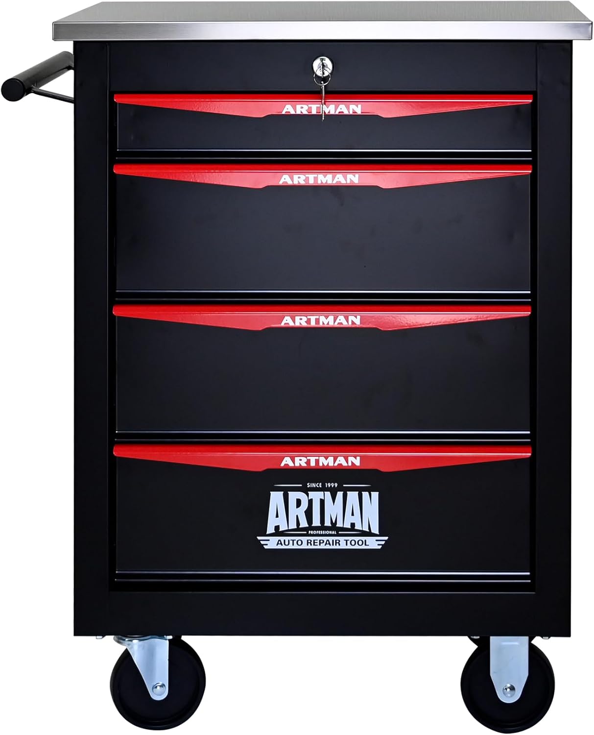 RYH 4/5/6/7 Drawer Heavy-Duty Rolling Tool Cart with Wheels & Lockable Drawers, Mobile Tool Chest with Stainless Steel Worktop, Ball-Bearing Slides for Garage,Tool Storage (Black, 7-Drawers)