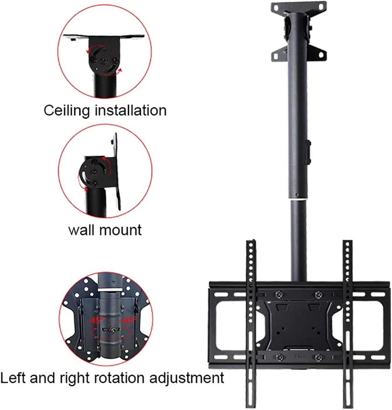 Universal TV Stand Adjustable Ceiling TV Mount Bracket for 32-65 Inch TVs, Full Motion Height Adjustable Swivel Tilting Bracket, Metal Expansion Screw Fixing