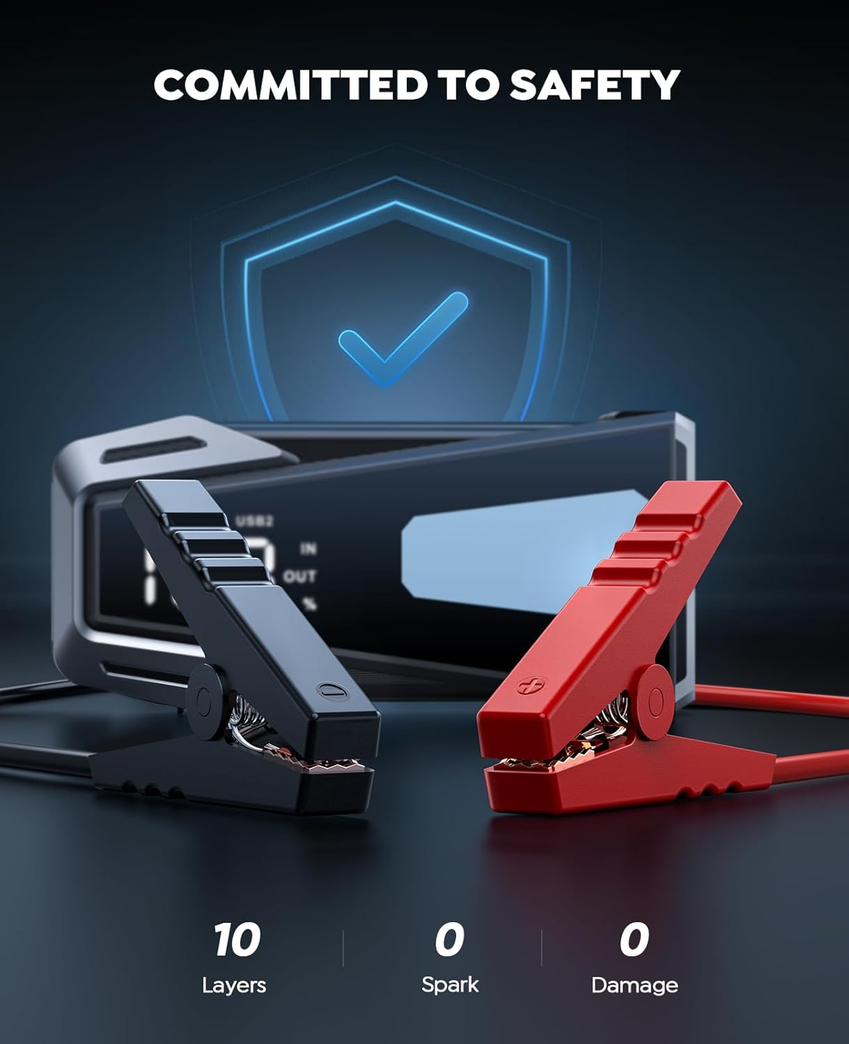 Car Battery Jump Starter 5000A 12V Safe Jump Box, Battery Jumper Starter Portable (All Gas/10.0L Diesel), Car Jump Starter Battery Pack with Extended Jumper Cables, Fast Charge, Lights