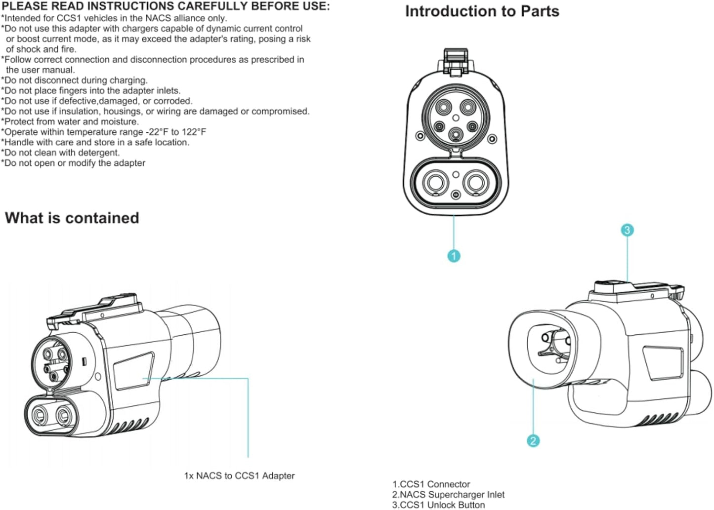 Compatible Tesla Supercharger (NACS) to CCS Electric Vehicle Adapter - 500 Amps / 1,000V - Fast Charging Your CCS1 at Tesla Superchargers