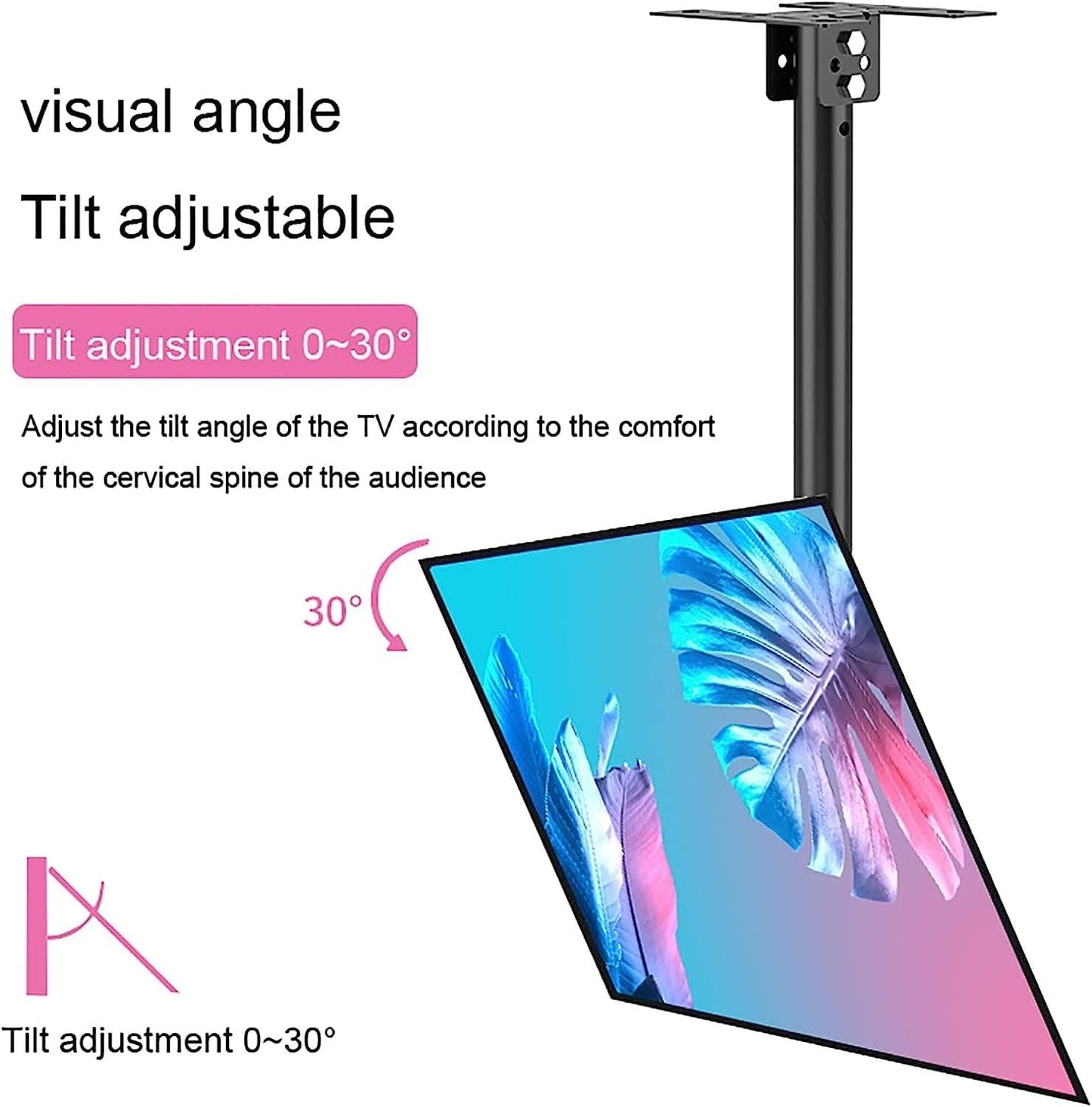 TV Stand TV, Ceiling TV Mount, Hanging TV Bracket with 41.3inch of Height Adjustment, Fits 26-60inch Low Profile, Fit Flat Ceiling TV Mount
